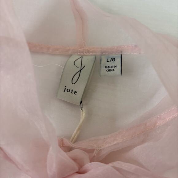 NWT Joie Pink Sheer Blouse with High Neck Bow and Puffy Sleeves Size Large R0341 - Picture 7 of 8